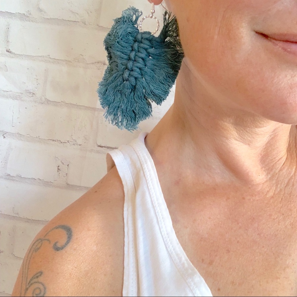 Macrame Feather Statement Earrings - image 2